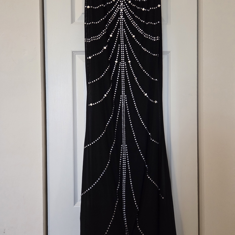 SHEIN Elegant Black Mesh Skirt with Silver Rhinestone Pattern